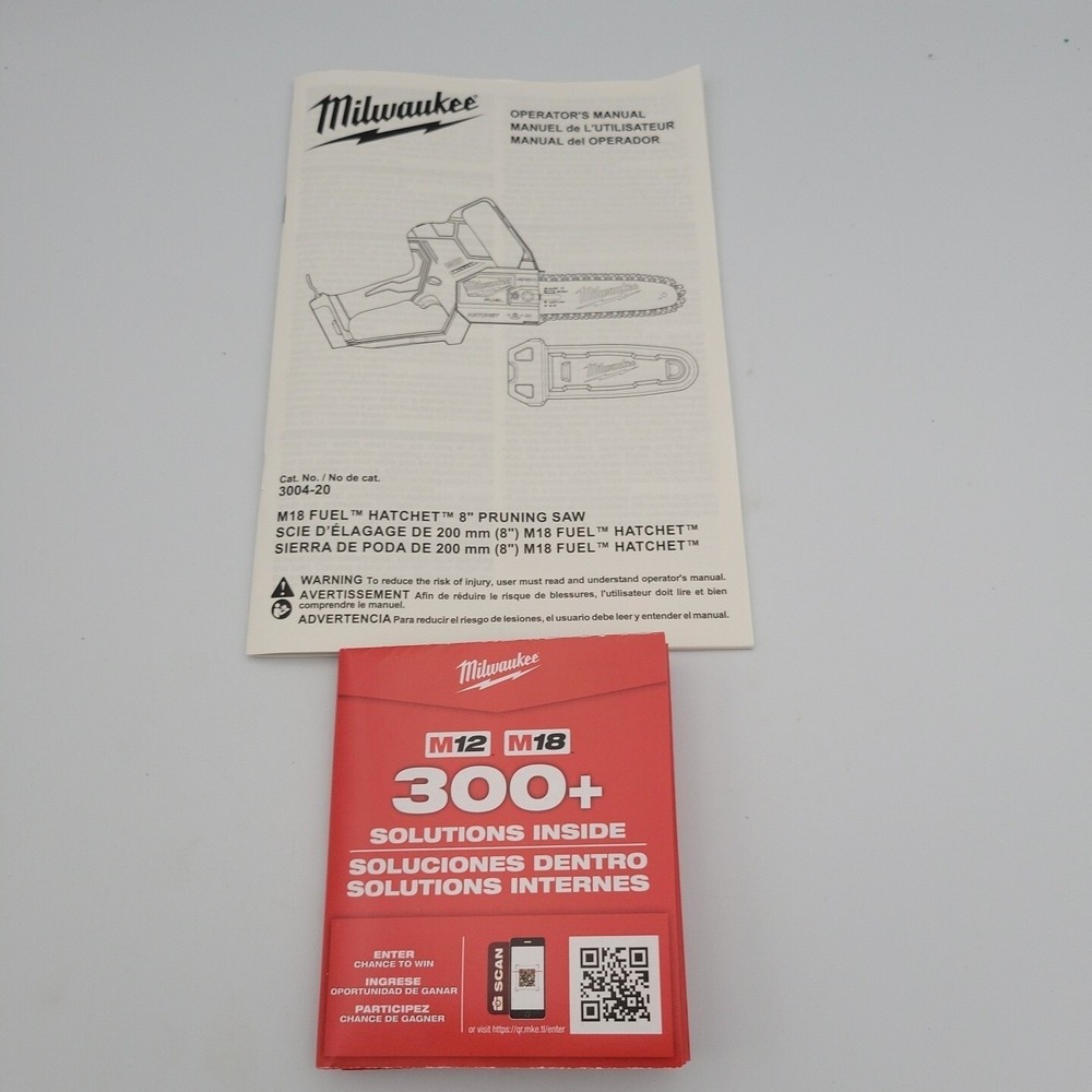 MIlwaukee 18V Hatchet Operators Manual 8" pruning‎ saw with poster